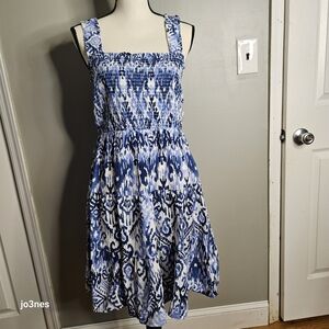 Blue Patterned Sleeveless Dress- New W Tags- Small- Beach Lunch Lounge
